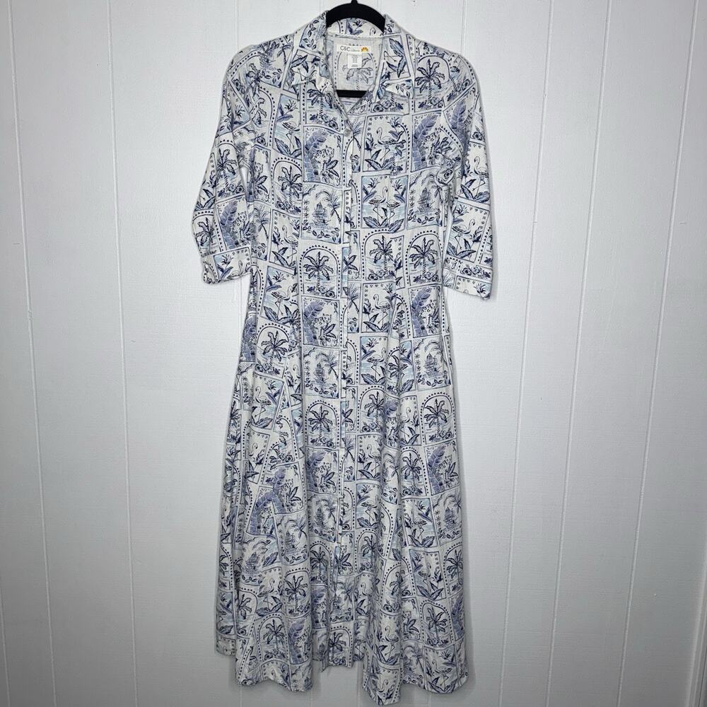 C&C California Womens Linen Blend Midi Maxi Shirt Dress Pockets Coastal Beach XS